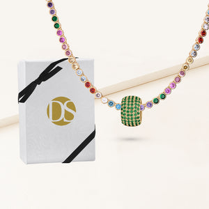 "The Rondelle" Pave Emerald Charm Rainbow Necklace