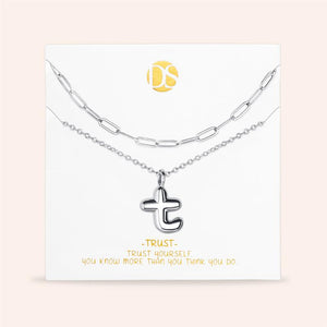 "DS Bubbly" Set of Two Initial Letter & Clip Chain Layering Necklace