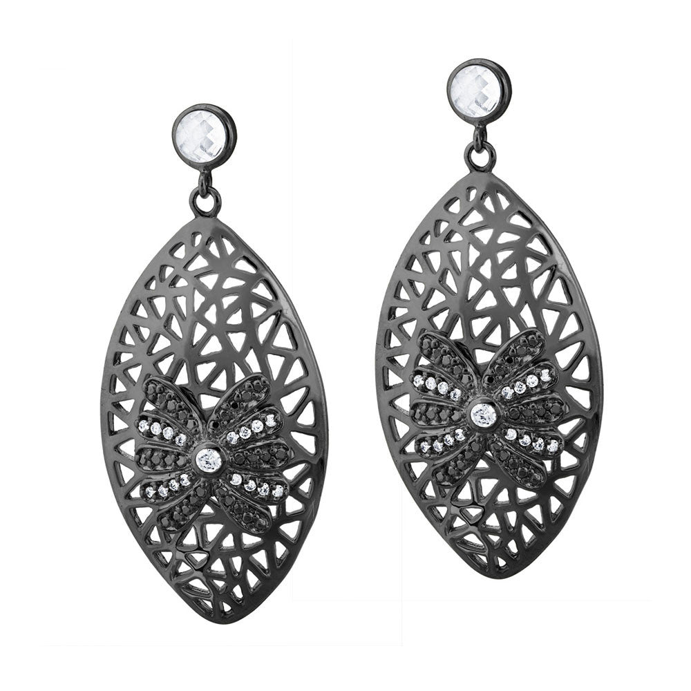 Black Rhodium Plated Edgy Glamour Cz Earrings Dsf Jewels