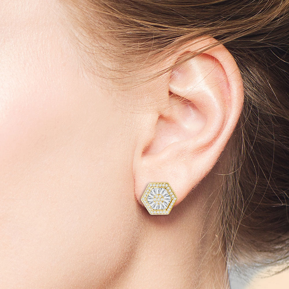 Deco Delight 4.9ctw Baguette Hexagonal Cluster Stud Earrings