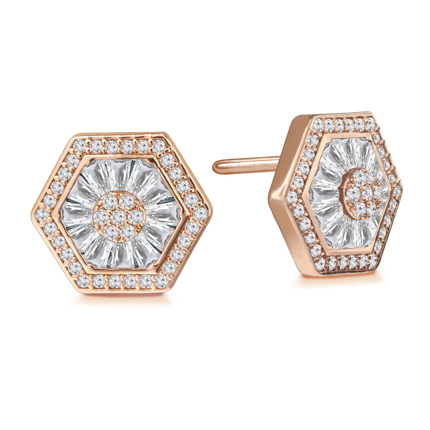 Deco Delight 4.9ctw Baguette Hexagonal Cluster Stud Earrings - DSF Jewels