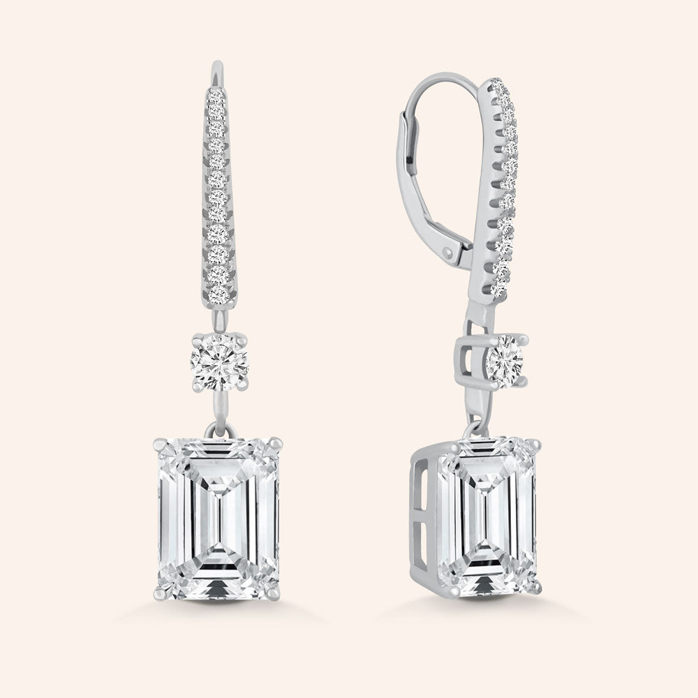 EZ-3009 Emerald Cut Halo Cubic Zirconia Earrings | Teeda