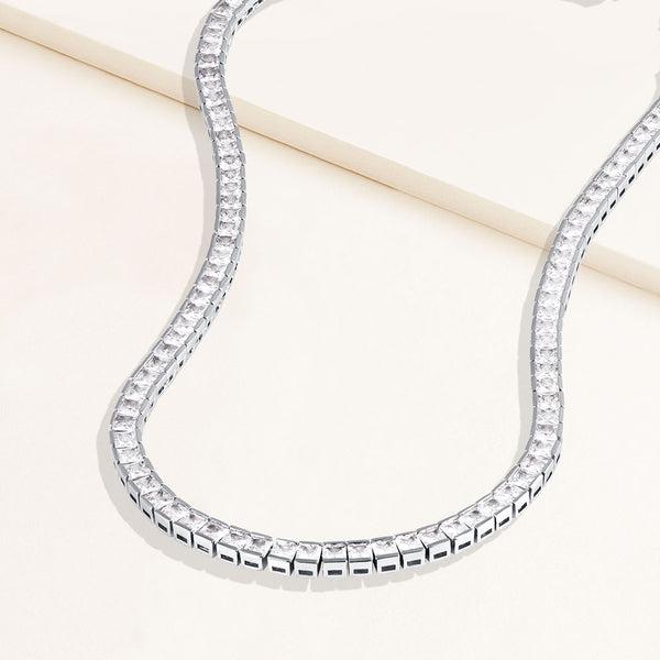 Lab Created White Sapphire Tennis Necklace in Sterling Silver