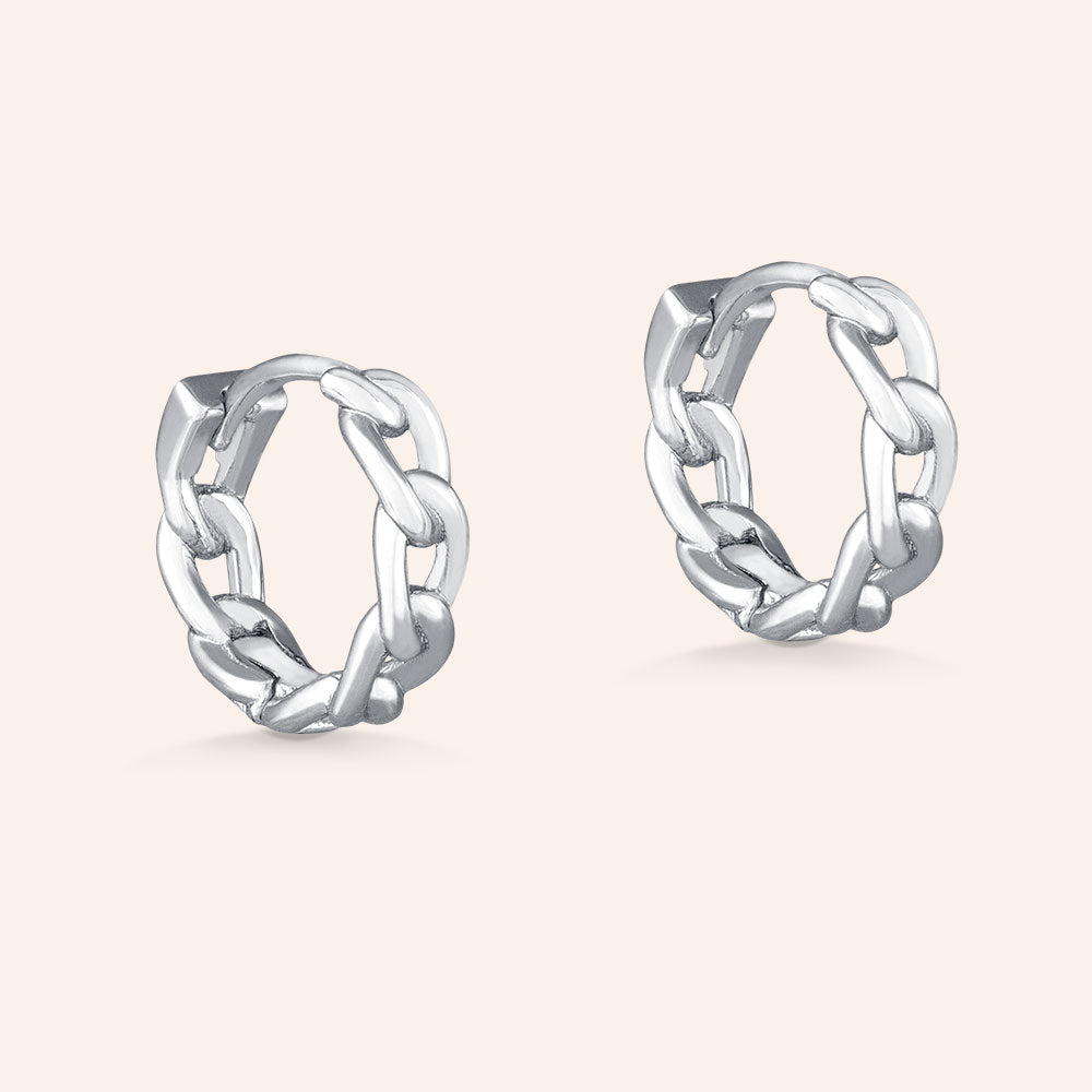 Sterling Silver Curb Chain Hoops - Silver