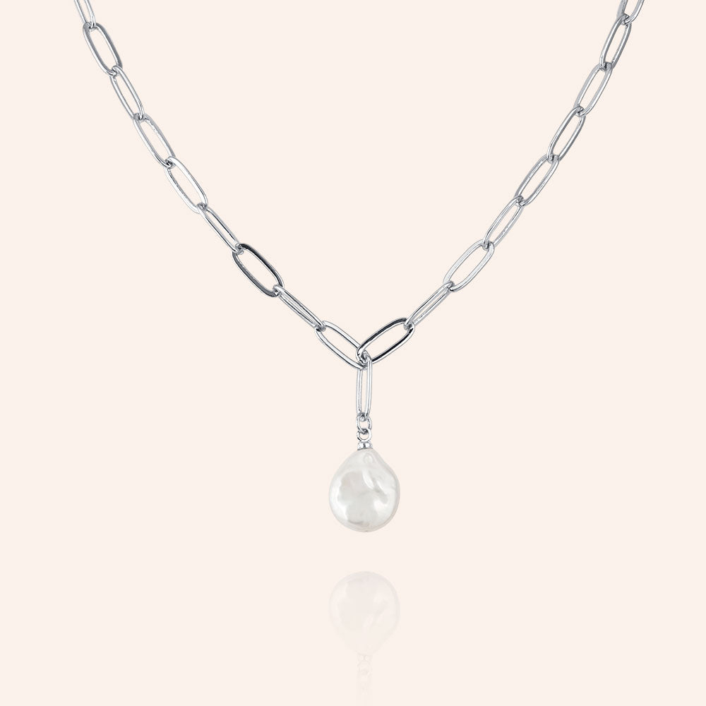 Sterling Silver Pearl Coin Necklace
