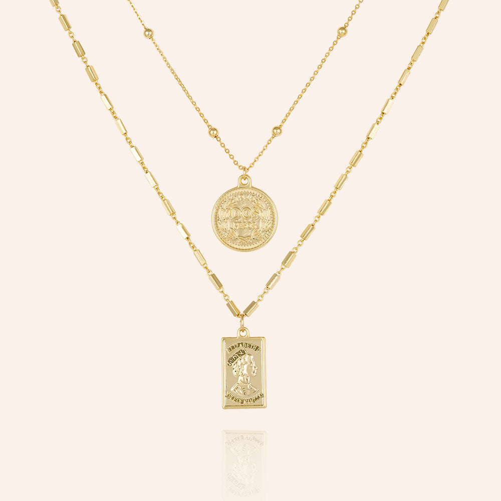 "Athens" Set of Two Coin & Tag Pendant Layered Necklaces